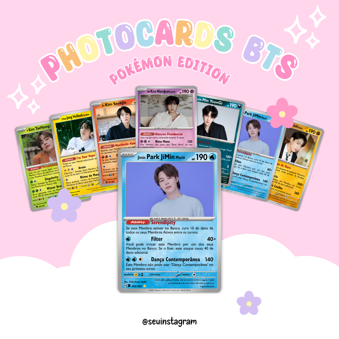 Kit 7 Photocards Fanmade BTS | Estilo Pokémon | Holográfico